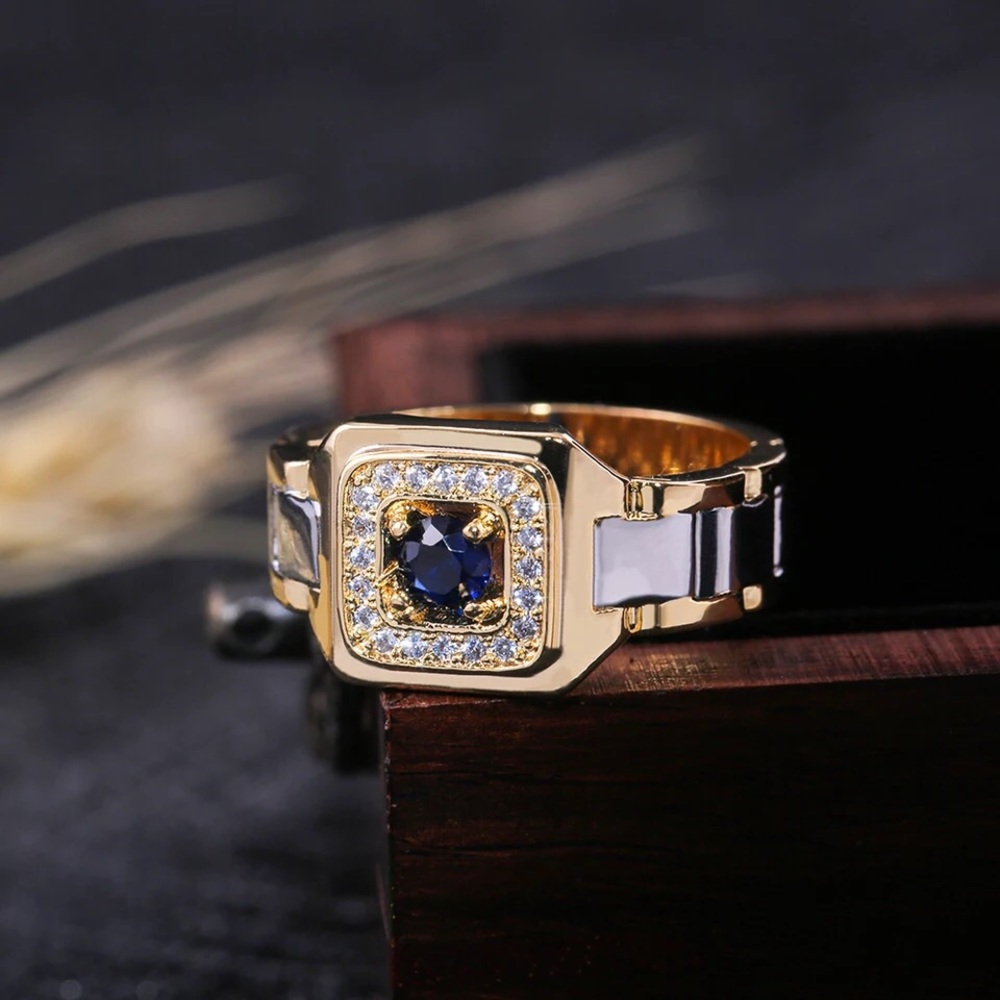2/$30🔥Two tone design lab sapphire unisex ring size 8